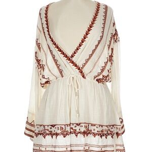 NWT Free People large Ivory and Brown Embroidered Dress *flawed